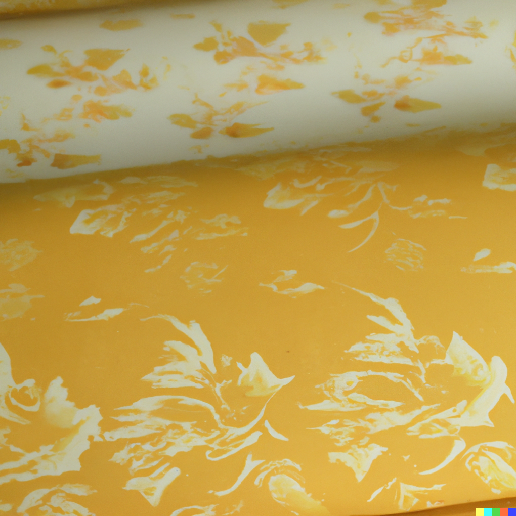 Yellow customized silk paper featuring a floral illustration, perfect for adding a touch of nature-inspired elegance to invitations, business cards, and marketing materials. The paper's smooth texture and subtle sheen paired with the vibrant yellow color and floral print make for a unique and eye-catching design.